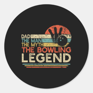 Sticker Rond Vintage Bowling Papa L'Homme Le Mythe La Légende B