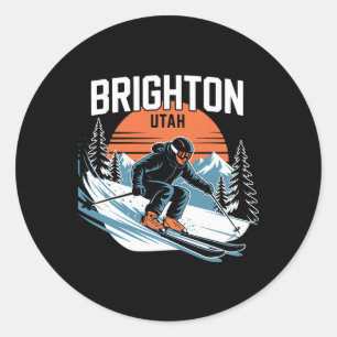 Sticker Rond Vintage Brighton Utah Ski Sport d'hiver Rétro Su