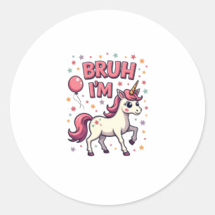 Sticker Rond Vintage Bruh j'ai 8 ans Fête d'anniversaire Licorn