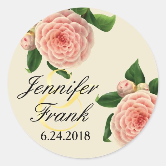 Sticker Rond Vintage Camellia Botanique (Devant)