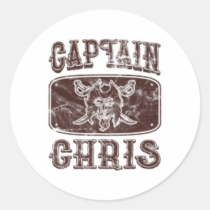 Sticker Rond Vintage capitaine Chris Pirate personnalisé Ponton
