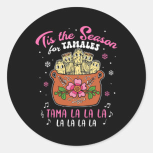 Sticker Rond Vintage C'Est La Saison De Tamales Christmas Mexic