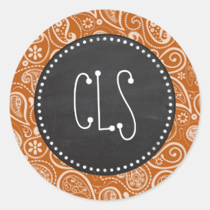 Sticker Rond Vintage Chalkboard Burange Paisley; Floral