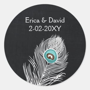 Sticker Rond Vintage Chalkboard paon mariage favoritisme autoco