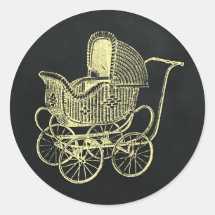 Sticker Rond Vintage Chalkboard Yello Baby shower de transport