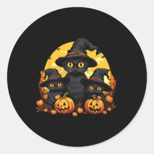 Sticker Rond Vintage Chat noir Halloween Citrouille Funny Chat