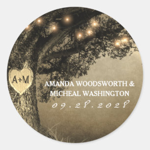 Sticker Rond Vintage Chêne sculpté Rustique Mariage Favoriser S