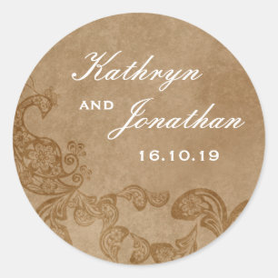 Sticker Rond Vintage Chic Floral Rusti Peacock Mariage bohème