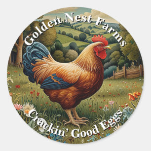 Sticker Rond Vintage chic pâturage de poulet boho paysage