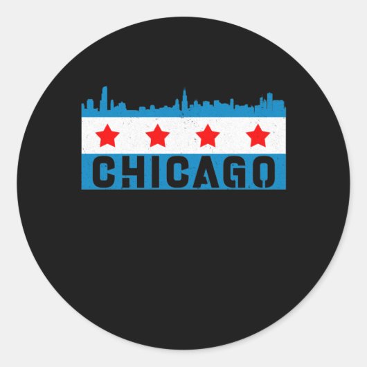 Sticker Rond Vintage Chicago Flag (Devant)