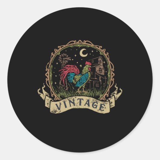 Sticker Rond Vintage Chicken (Devant)