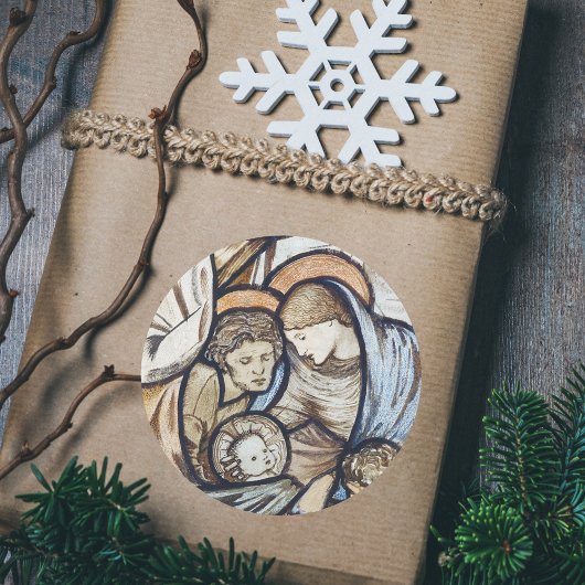 Sticker Rond Vintage Christian Noël Nativité Manger