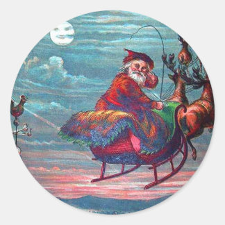 Sticker Rond Vintage Christmas Eve Père Noël et Reindeer