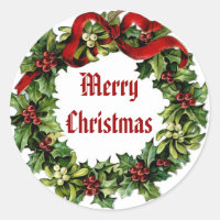 Vintage Christmas Holly Wreath avec ruban rouge