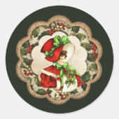 Sticker Rond vintage Christmas lady Holiday (Devant)