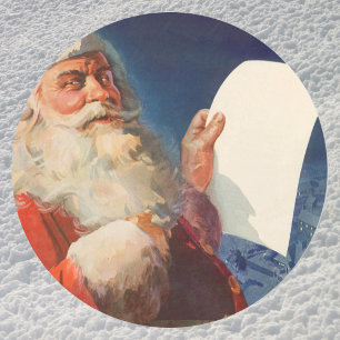 Sticker Rond Vintage Christmas, Père Noël Naughty Nice Liste