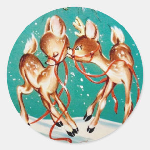 Sticker Rond Vintage Christmas Reindeer Love