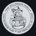Sticker Rond Vintage Christmas SnowMan Blue Adresse de retour<br><div class="desc">sticker d'adresse de retour de la famille de Noël avec votre nom et adresse en typographie élégante avec un joli bonhomme de neige de Noël dessiné à la main sur un arrière - plan bleu pastel. Ajoutez simplement votre nom et votre adresse. Conçu exclusivement pour vous par Happy Dolphin Studio....</div>