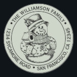 Sticker Rond Vintage Christmas SnowMan Green Adresse de retour<br><div class="desc">sticker d'adresse de retour de la famille de Noël avec votre nom et adresse en typographie élégante avec un joli bonhomme de neige de Noël dessiné à la main sur un arrière - plan vert pastel. Ajoutez simplement votre nom et votre adresse. Conçu exclusivement pour vous par Happy Dolphin Studio....</div>