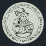 Sticker Rond Vintage Christmas SnowMan Green Adresse de retour<br><div class="desc">sticker d'adresse de retour de la famille de Noël avec votre nom et adresse en typographie élégante avec un joli bonhomme de neige de Noël dessiné à la main sur un arrière - plan vert pastel. Ajoutez simplement votre nom et votre adresse. Conçu exclusivement pour vous par Happy Dolphin Studio....</div>
