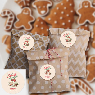 Sticker Rond Vintage Christmas Sweet Cake Nom personnalisé