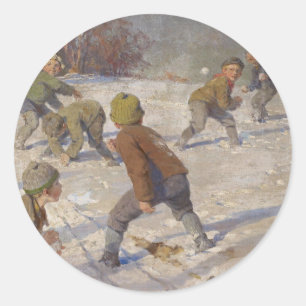 Sticker Rond Vintage Christmas, The Snowball Fight (1890)