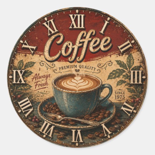 Sticker Rond Vintage Coffee (Devant)