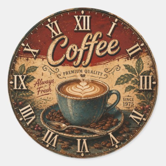 Sticker Rond Vintage Coffee (Devant)