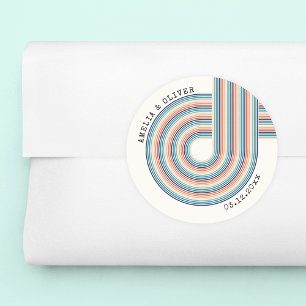 Sticker Rond Vintage Coloré 70'S Thème Moderne Rétro Mariage