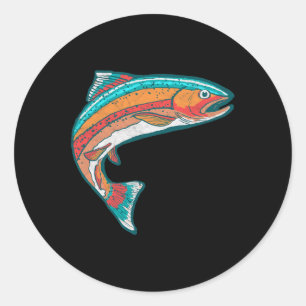 Sticker Rond Vintage Colorful Trout Fishing Retro Fish Graphic
