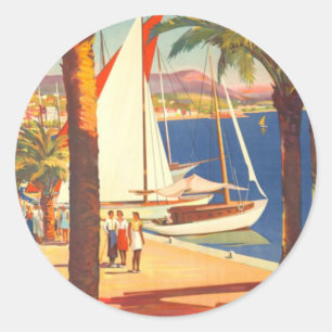 Sticker Rond Vintage Côte d'Azur Voyage en France