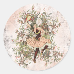 Sticker Rond Vintage Dancing Gypsy mélange floral