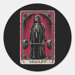 Sticker Rond Vintage Deadlift Skeleton Halloween Gym plaisanter