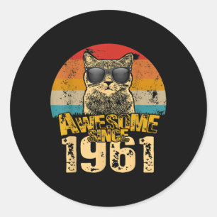 Sticker Rond Vintage Distressé Awesome Depuis 1961 61 Ans