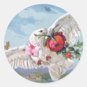 Sticker Rond Vintage dove with flowers and a