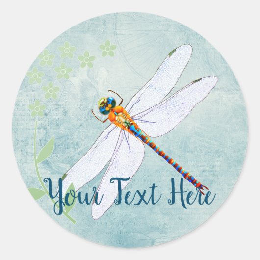 Sticker Rond Vintage Dragonfly on Faded Floral (Devant)