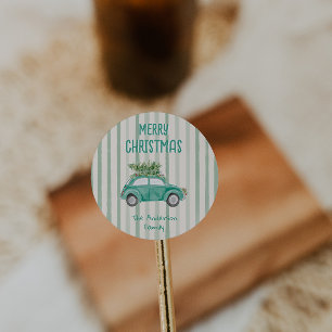 Sticker Rond Vintage Drake Quirky Car Tree Joyeux Noël