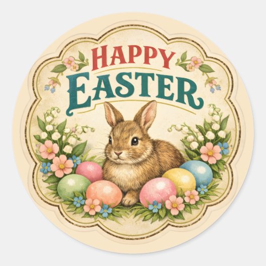 Sticker Rond Vintage Easter Rabbit (Devant)