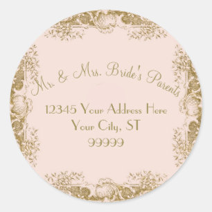 Sticker Rond Vintage Elegant Classic Pink Gold Adresse Mariage