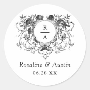 Sticker Rond Vintage Élégant Floral Mariage de poitrine