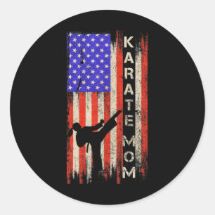 Sticker Rond Vintage États-Unis Drapeau Karate Maman Karateka S