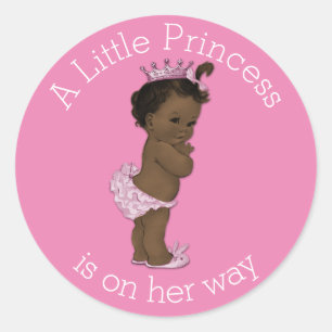 Sticker Rond Vintage Ethnic Little Princess Baby shower rose
