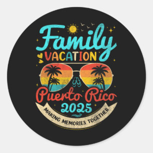 Sticker Rond Vintage Famille Vacation Porto Rico 2025 Puerto Ri