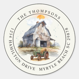 Sticker Rond Vintage ferme Anniversaire Tractor Party