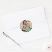Sticker Rond Vintage fille avec chat (Enveloppe)