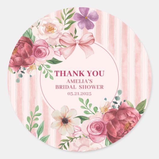 Sticker Rond Vintage floral coquette rose noeud papillon baby s (Devant)