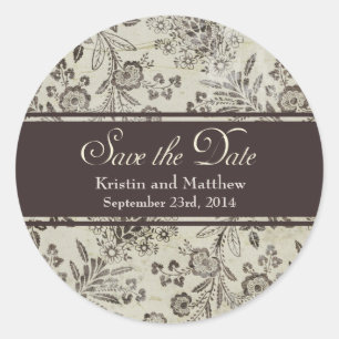 Sticker Rond Vintage Floral d'antiquité Enregistrer la date Per