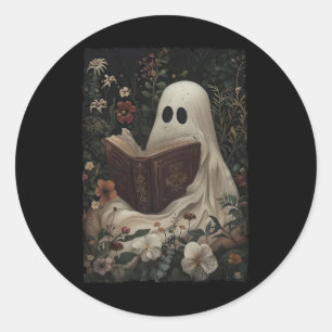 Sticker Rond Vintage Floral Fantôme Lecture Livre Halloween Cos