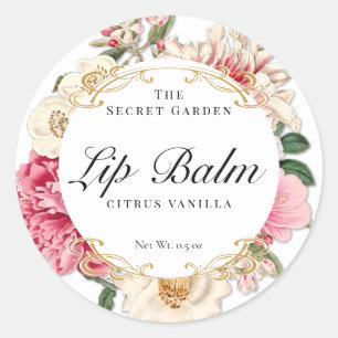 Sticker Rond Vintage floral torsades blanc produit lèvre balm