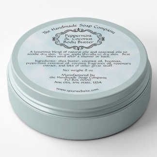 Sticker Rond Vintage Frame Blue Parchment Body Butter Jar Label